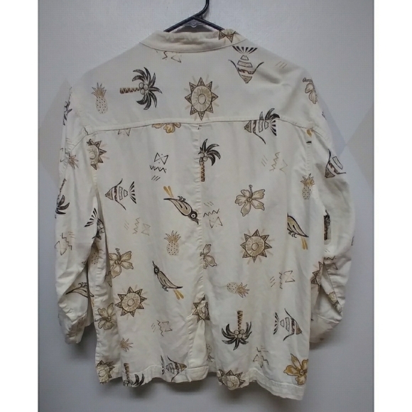 Linen blend button up shirt tropical Aztec shirt - Picture 2 of 8